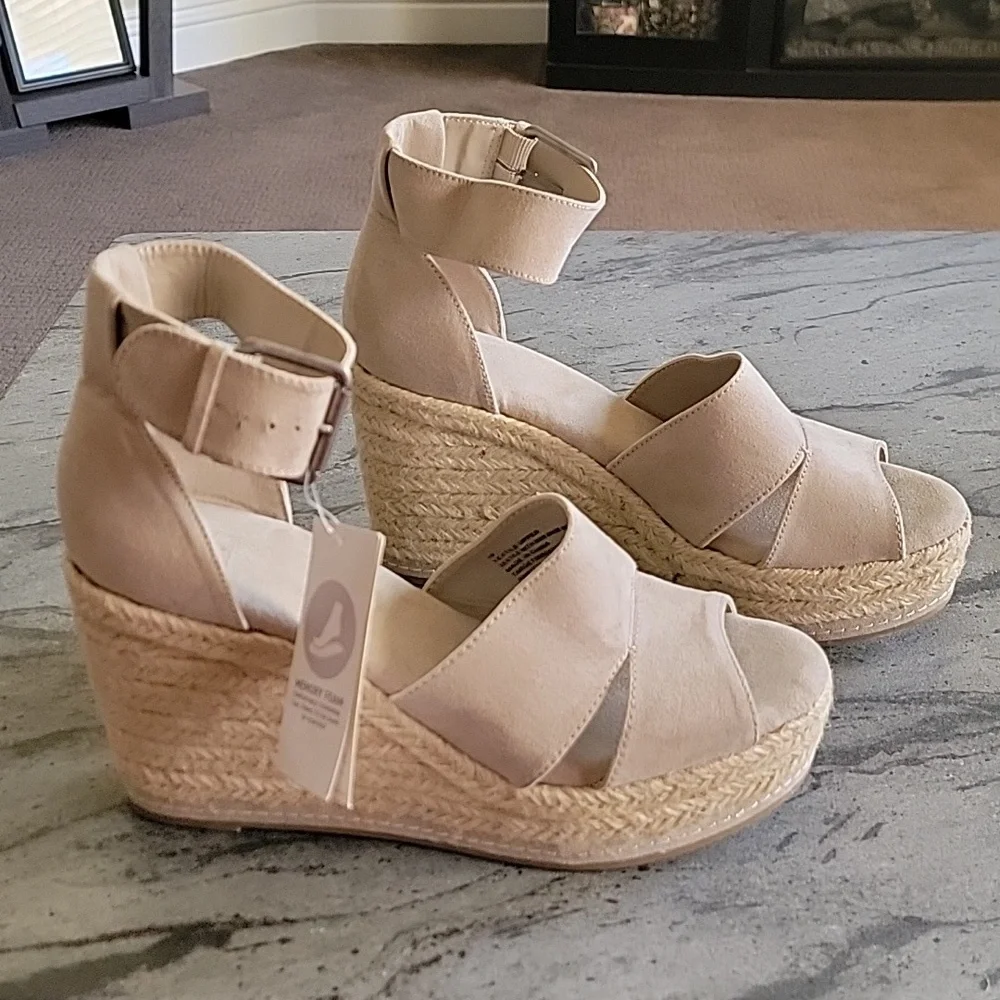 Universal Thread Jute/Faux Suede Boho Platform Wedge Peep Toe Heels Taupe sz 10 - Picture 1 of 14